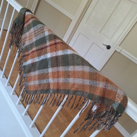 Autumn Fall Cozy Fringed Wrap Scarf ALTARD STATE Shawl Green Orange Wine 75 x 33 - Picture 12 of 15